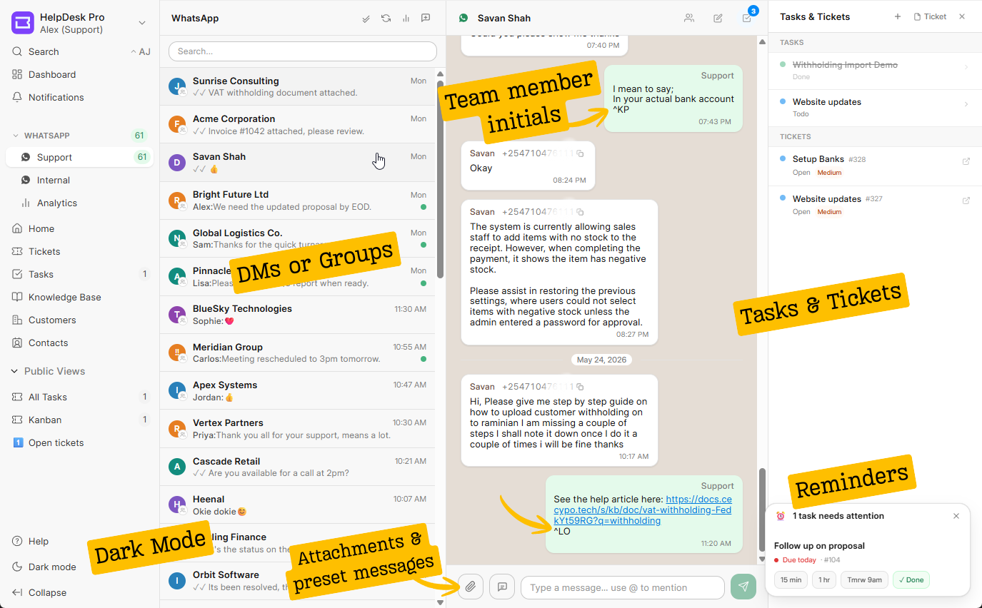 Helpdesk+ — main interface overview