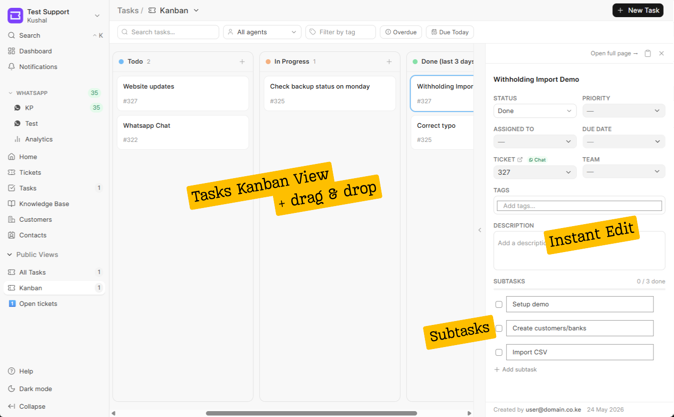 Helpdesk+ — task kanban view